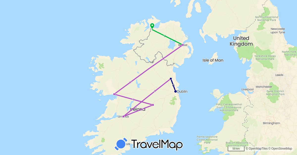 TravelMap itinerary: driving, bus, train in United Kingdom, Ireland (Europe)